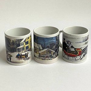 Currier & Ives Collection winter scene mugs